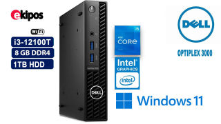 Dell Optiplex 3000 MFF Core i3-12100T 8GB de RAM DDR4, 1TB HDD, Teclado, Mouse, Cables, Windows11   